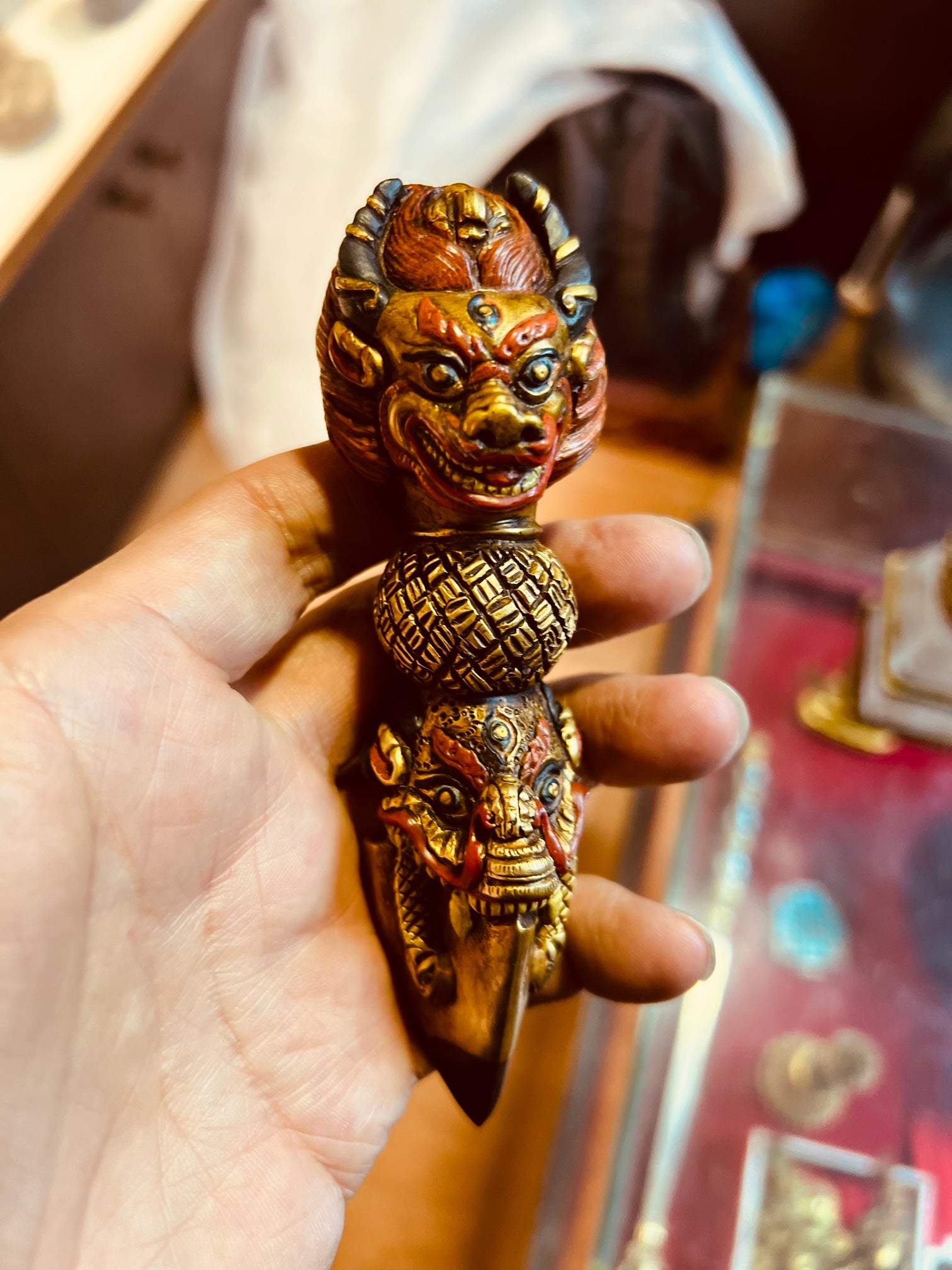 Yamantaka Vajra Ritual Scepter 14cm / 5.5" Solid Copper Gilded – Buffalo-Head Ritual Implement Botree Arts Himalayan Art | Bo Tree Arts