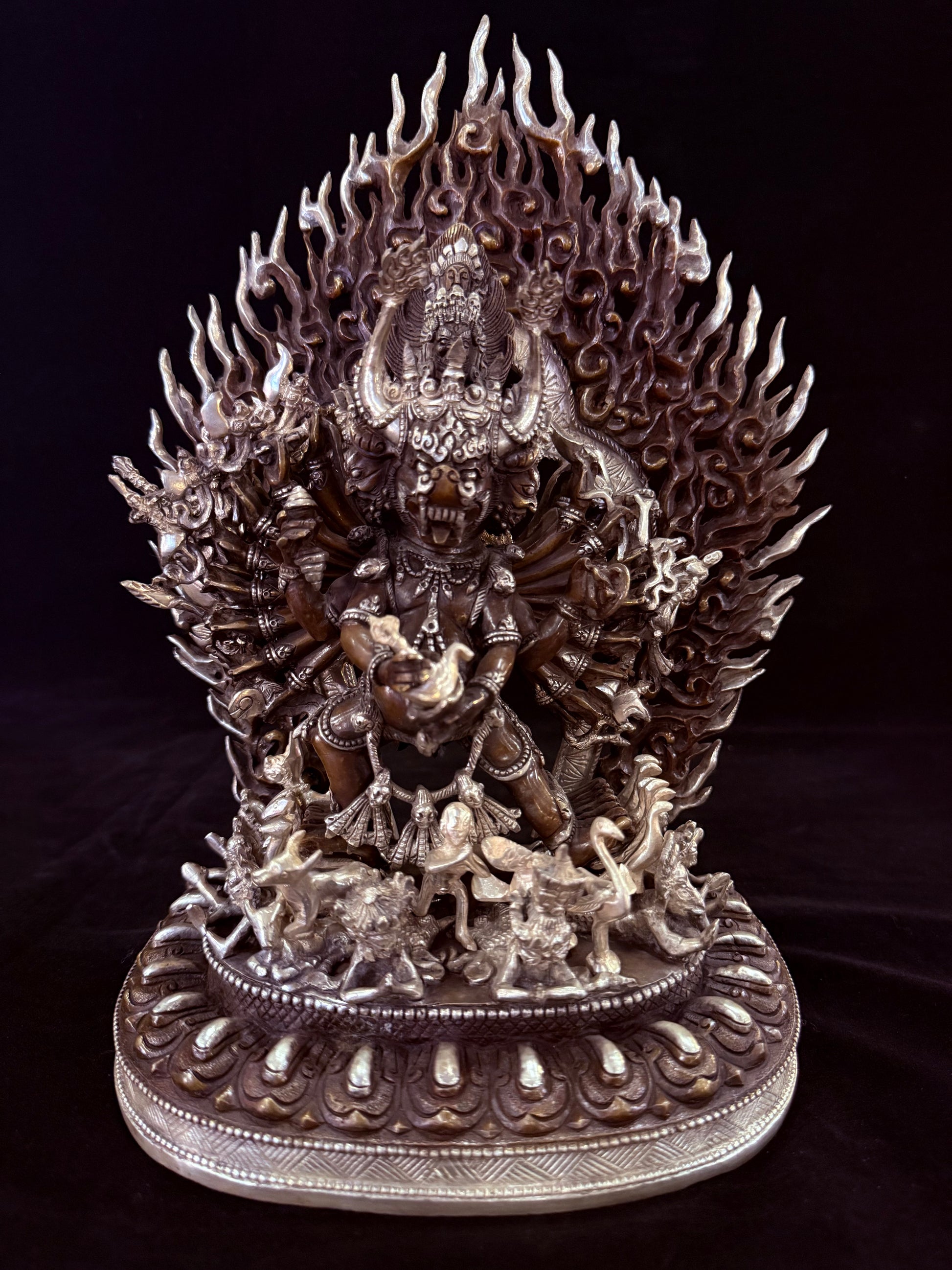 Yamantaka Buddha Statue 30cm / 11.8" Hand-Carved Copper Silver-Gilt – Vajrabhairava Botree Arts Heritage Collection | Bo Tree Arts