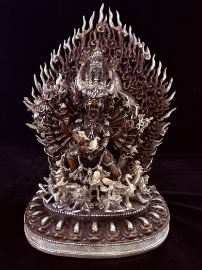 Yamantaka Buddha Statue 30cm / 11.8" Hand-Carved Copper Silver-Gilt – Vajrabhairava Botree Arts Heritage Collection