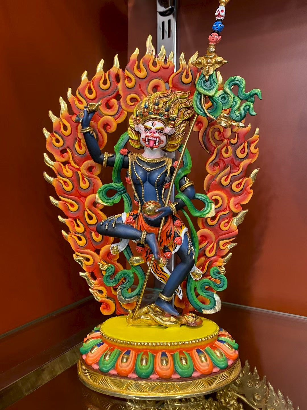 Simhamukha (Lion-Faced Dakini) Protector Statue 28cm / 11" Hand-Carved Copper Gilded Painted – Handmade Himalayan Art Nepal – Handmade Tibetan Buddhist Statue, Lost-Wax Cast Himalayan Art from Nepal