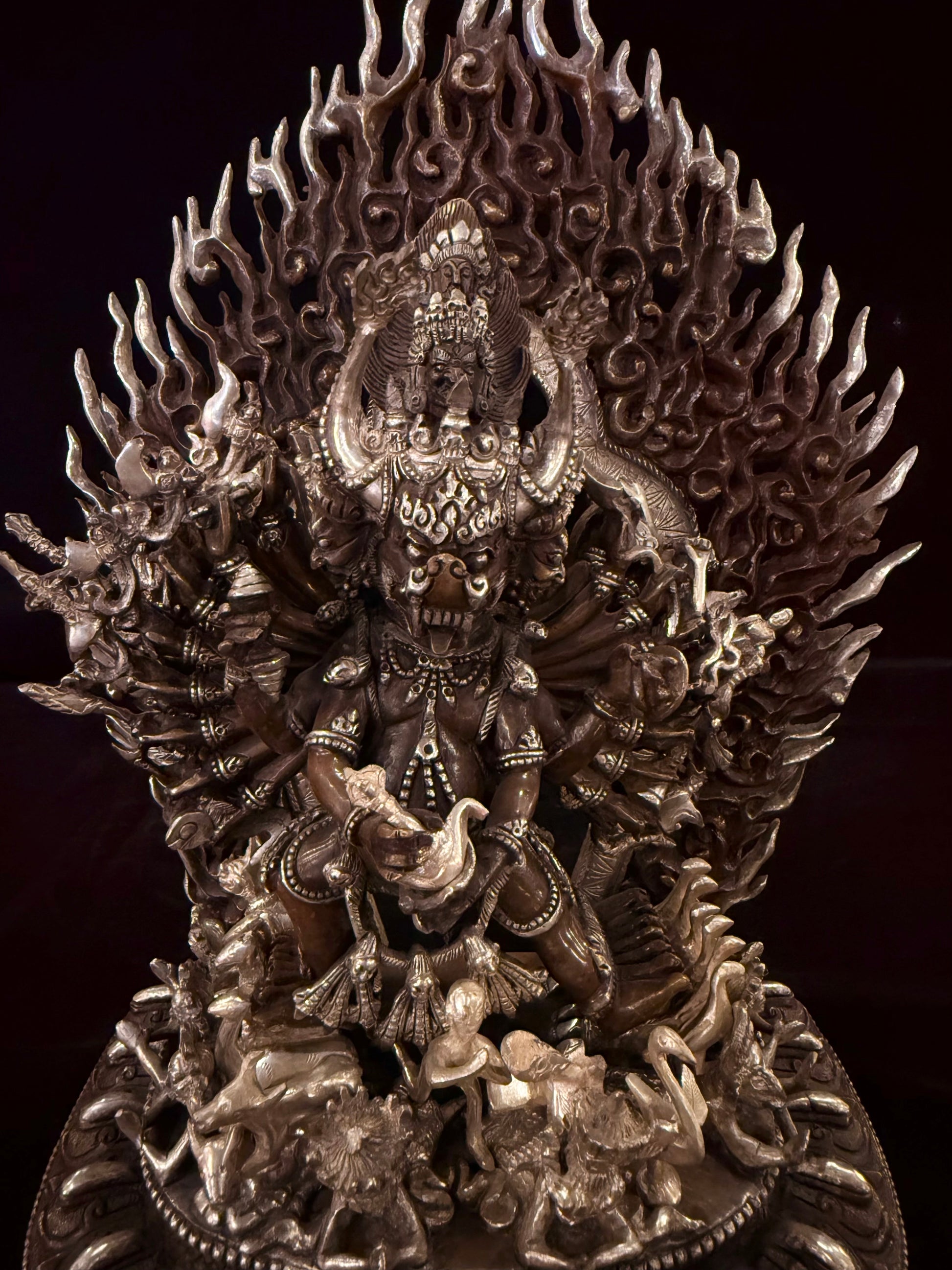 Yamantaka Buddha Statue 30cm / 11.8" Hand-Carved Copper Silver-Gilt – Vajrabhairava Botree Arts Heritage Collection | Bo Tree Arts