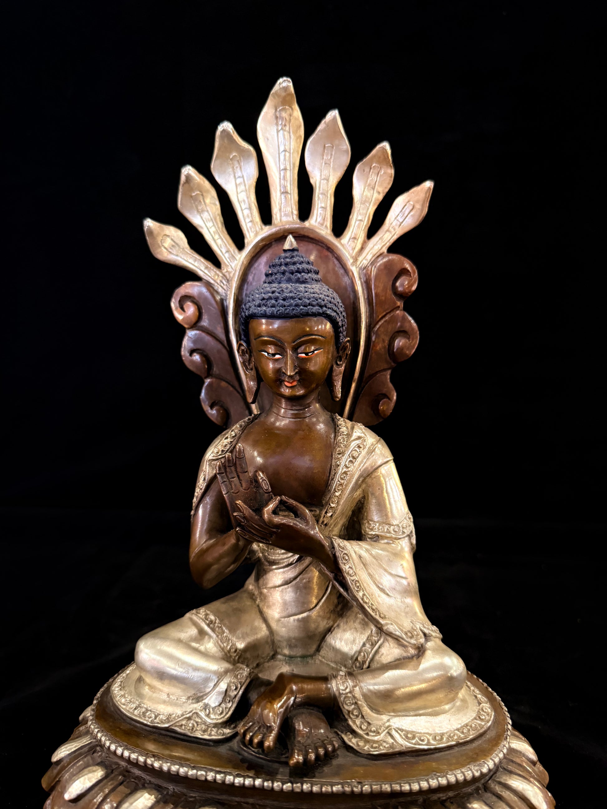 Nagarjuna Buddha Statue 28cm / 11" Hand-Carved Copper Silver-Gilt – Great Philosopher Botree Arts Heritage Collection | Bo Tree Arts