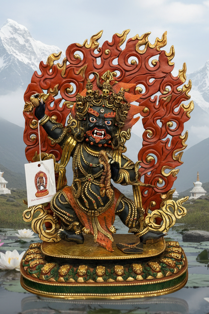 Chana Dorje & Vajrapani Buddha Statue 33cm / 13" Hand-Carved Copper Gilded & Painted – Fine Craftsmanship Nepal