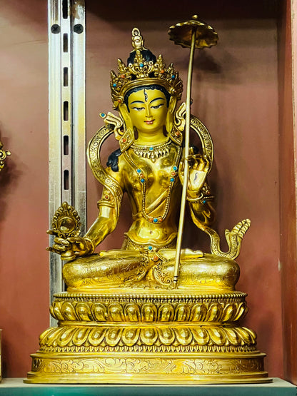 White Parasol Buddha Statue 25cm / 9.8" Hand-Carved Copper Gilded – Sitatapatra Artisan Masterwork Nepal