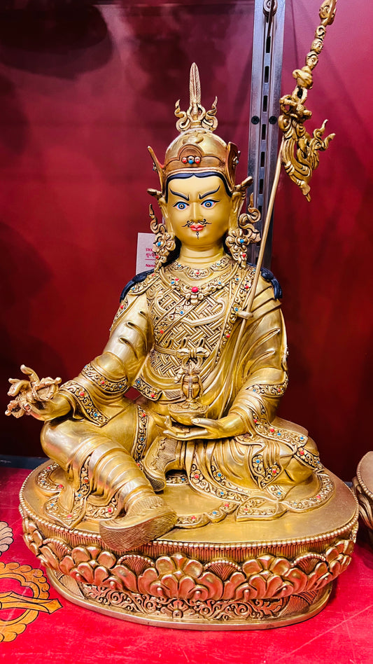 Padmasambhava Buddha Statue 33cm / 13" Hand-Carved Copper Gilded – Guru Rinpoche Ancient Technique Masterwork Nepal | Bo Tree Arts
