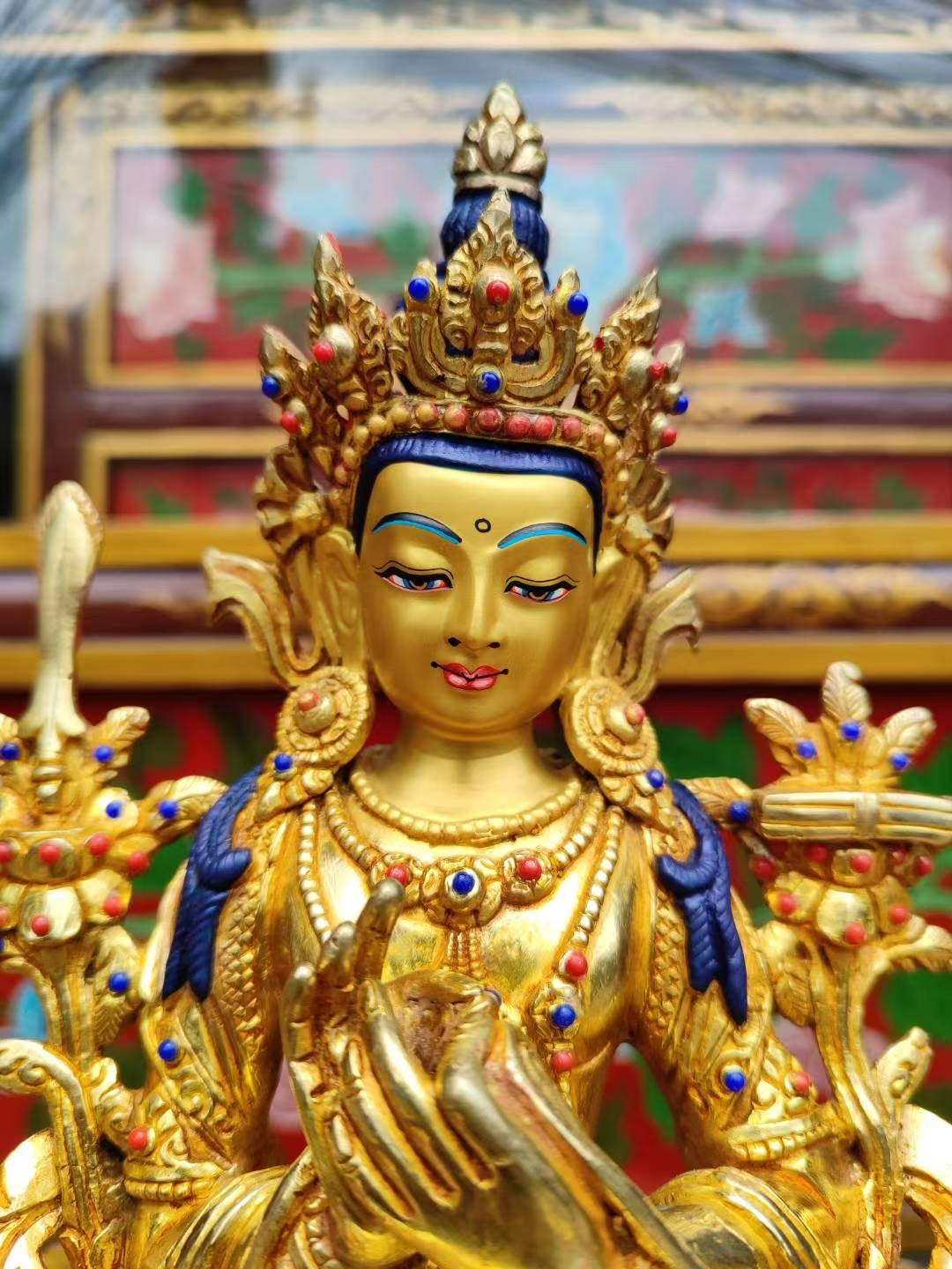 White Manjushri (Sita Manjushri) Wisdom Bodhisattva Statue 23cm / 9" Hand-Carved Copper Gilded – Himalayan Art Nepal | Bo Tree Arts