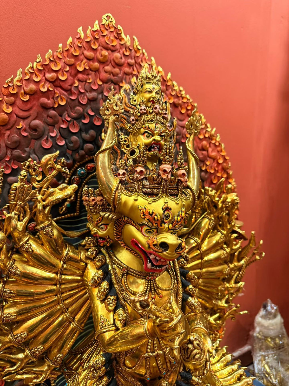 Yamantaka Buddha Statue 65cm / 25.6" Hand-Carved Copper Gilded – Vajrabhairava Botree Arts Himalayan Art – Handmade Tibetan Buddhist Statue, Lost-Wax Cast Himalayan Art from Nepal