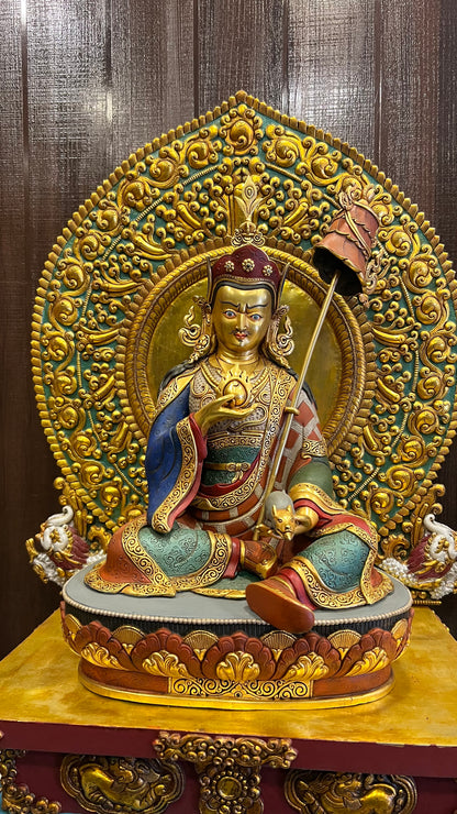 Guru Jambhala / Lotus-Born Wealth Deity with Vajrasana Throne 53cm / 20.9" – Shakya Clan Masterwork Gilded & Painted Himalayan Art Nepal