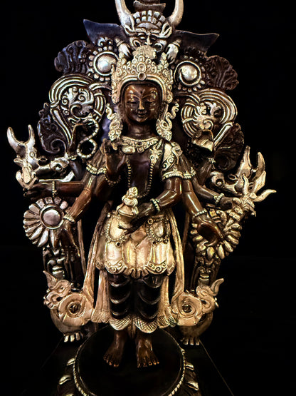 Eight-Armed Avalokiteshvara Statue 30cm / 11.8" Hand-Carved Copper Silver-Gilt – Chaturbhuja Botree Arts Heritage Collection