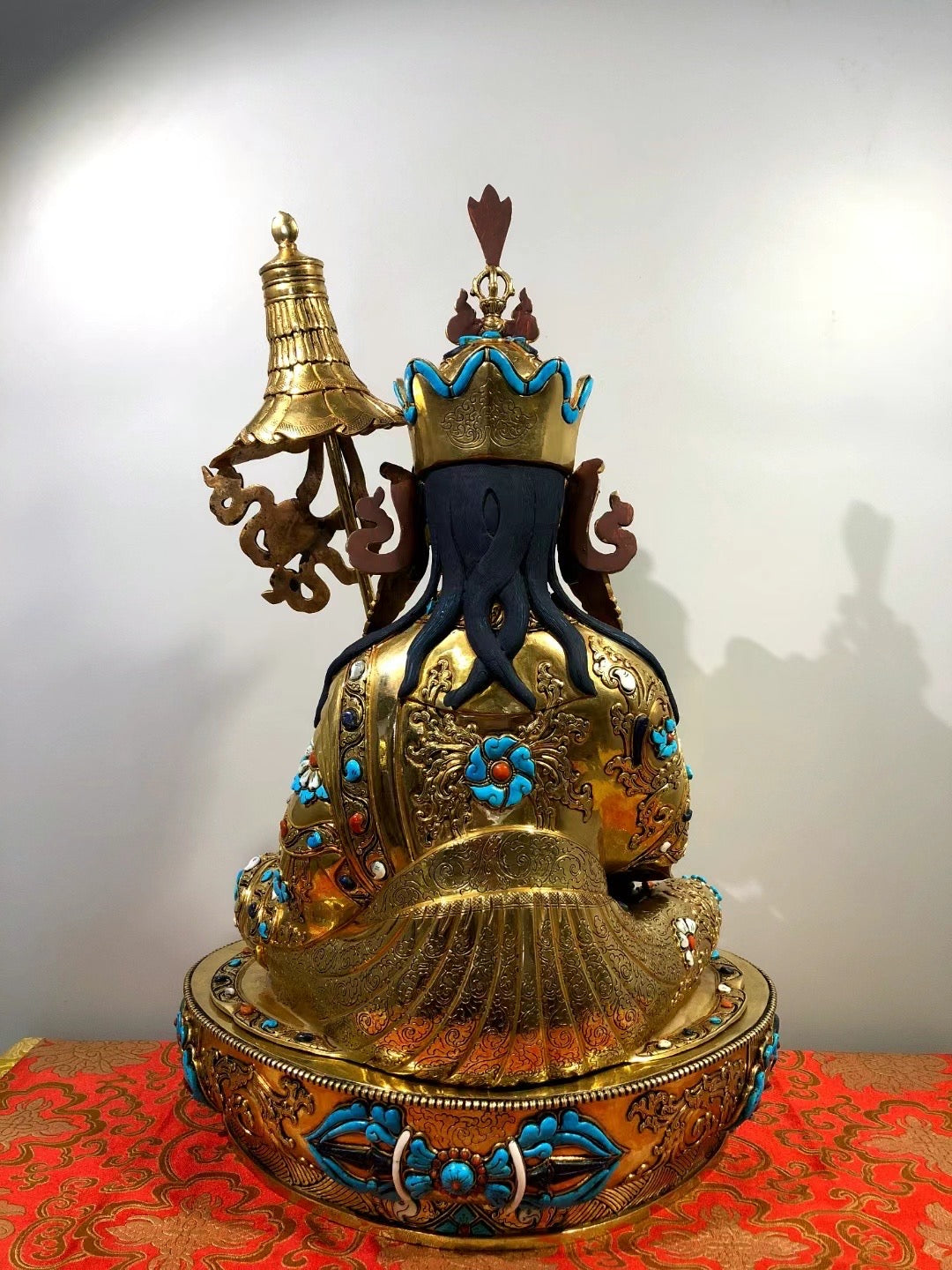 Guru Jambhala Buddha Statue 48cm / 18.9" Hand-Carved Copper Gilded with Gemstone Inlay – Lotus-Born Wealth Deity Himalayan Art Collection Nepal – Handmade Tibetan Buddhist Statue, Lost-Wax Cast Himalayan Art from Nepal