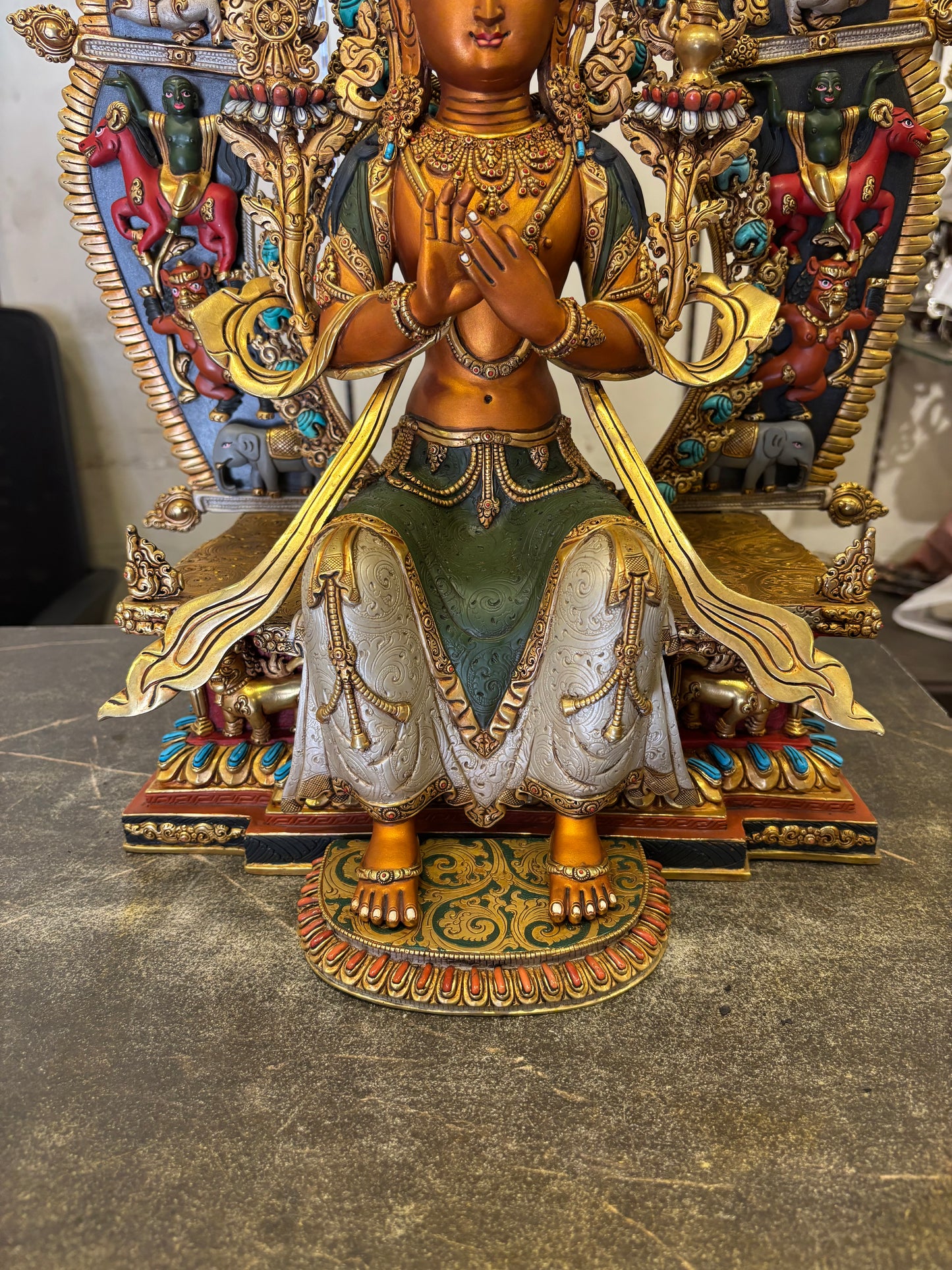 Maitreya Buddha Statue 60cm / 23.6" Hand-Carved Copper Painted – Future Buddha Ancient Technique Masterwork Nepal – Handmade Tibetan Buddhist Statue, Lost-Wax Cast Himalayan Art from Nepal