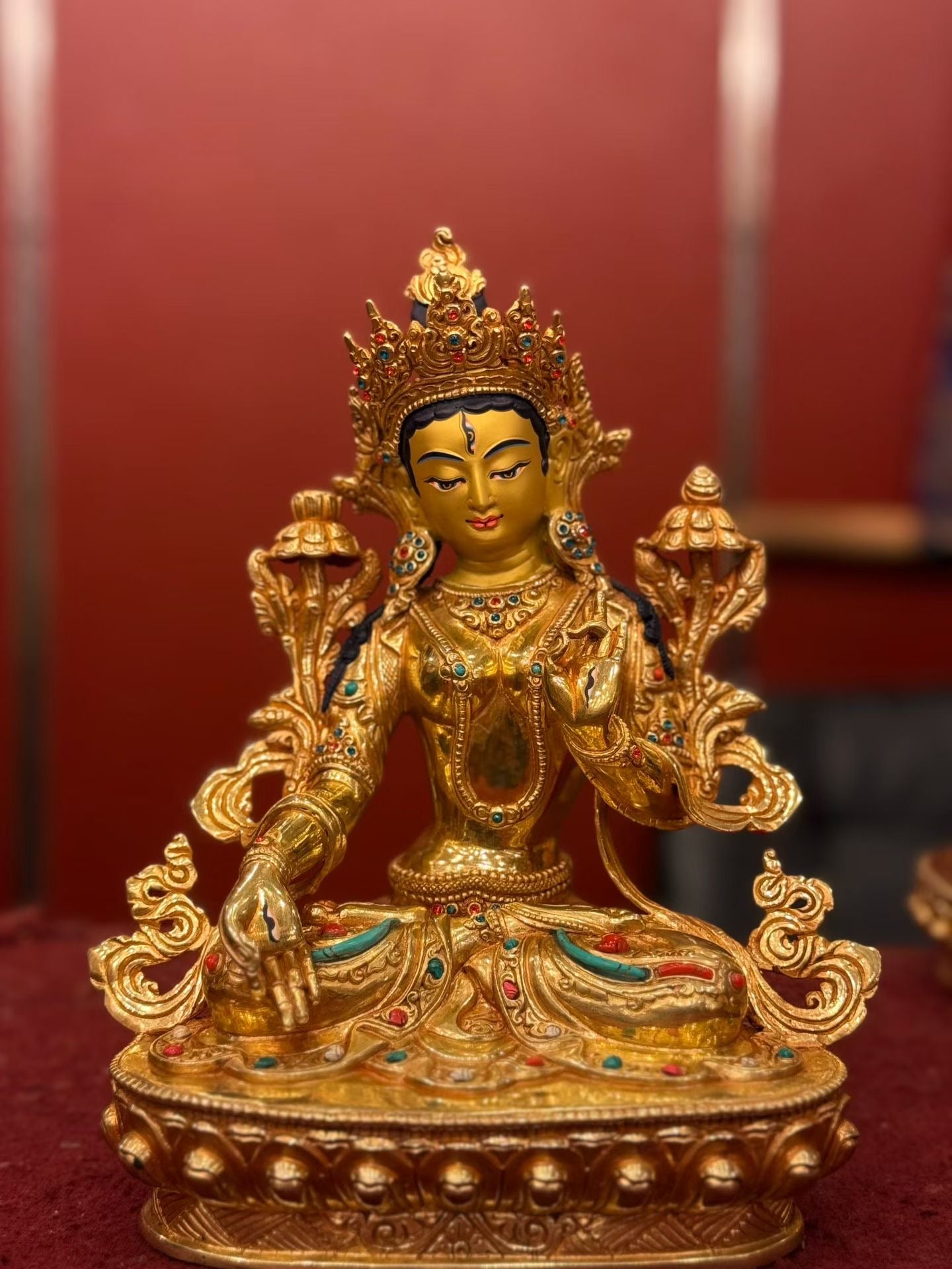 White Tara (Mother of Long Life) Buddha Statue 25cm / 9.8" Hand-Carved Copper Gilded – Himalayan Art Nepal – Handmade Tibetan Buddhist Statue, Lost-Wax Cast Himalayan Art from Nepal