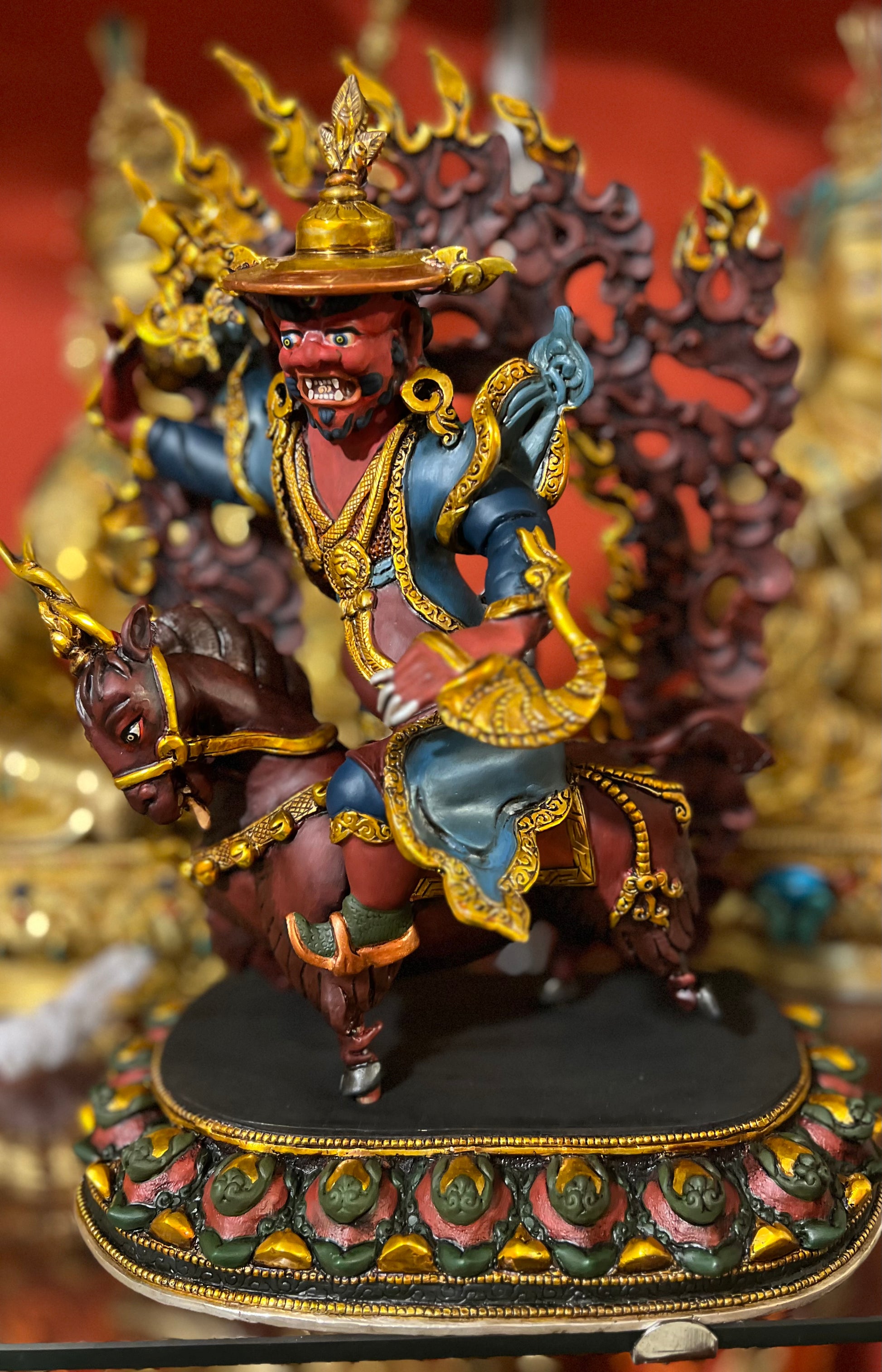 33cm Damchen Garwa Nagpo Handmade Copper Statue – Tibetan Buddhist Dharma Protector Sculpture, Oath-Bound Blacksmith Deity from Nepal | Bo Tree Arts