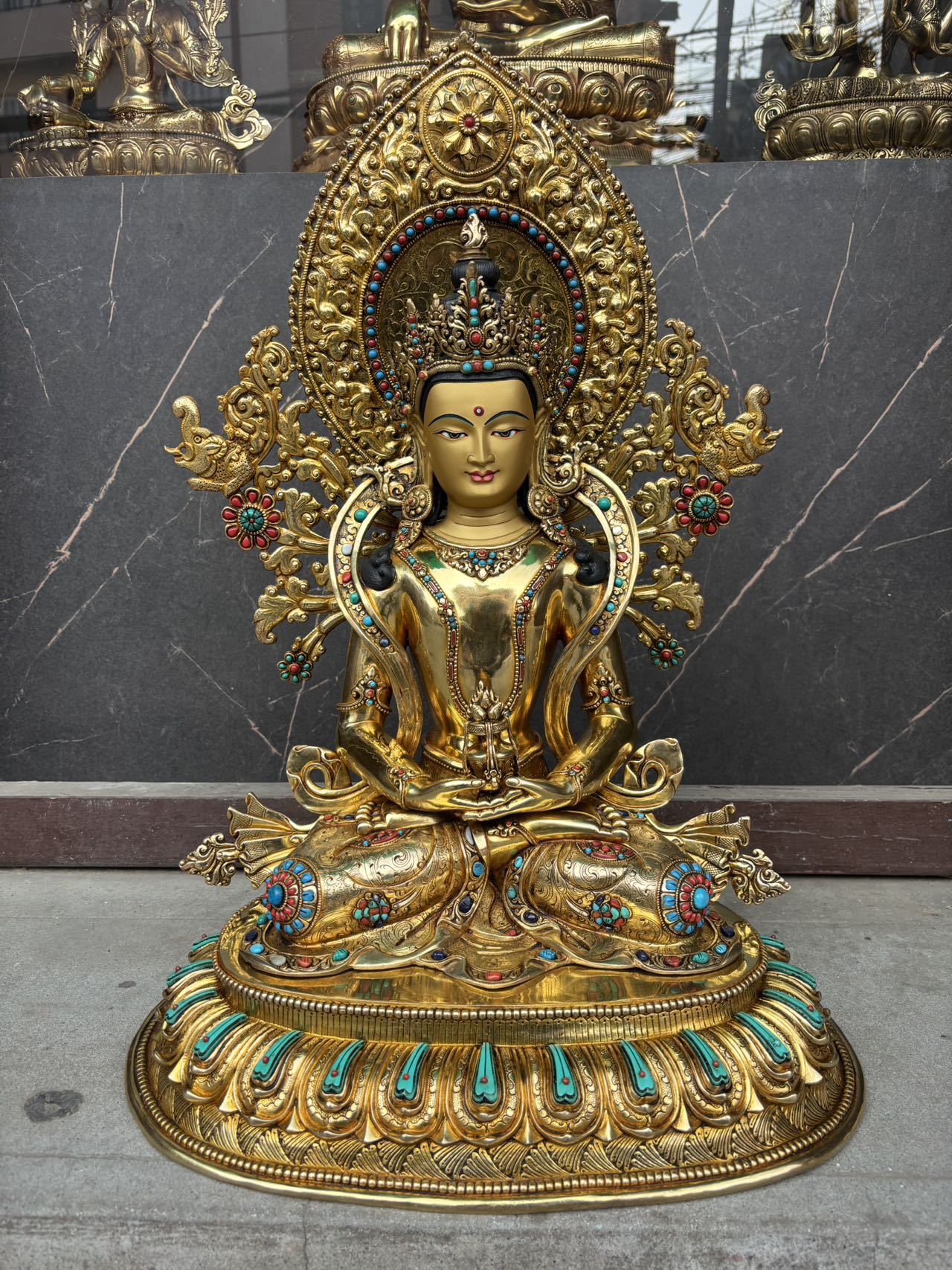 Amitayus (Buddha of Infinite Life) Statue 50cm / 19.7" Hand-Carved Copper Gilded Himalayan Art Nepal | Bo Tree Arts