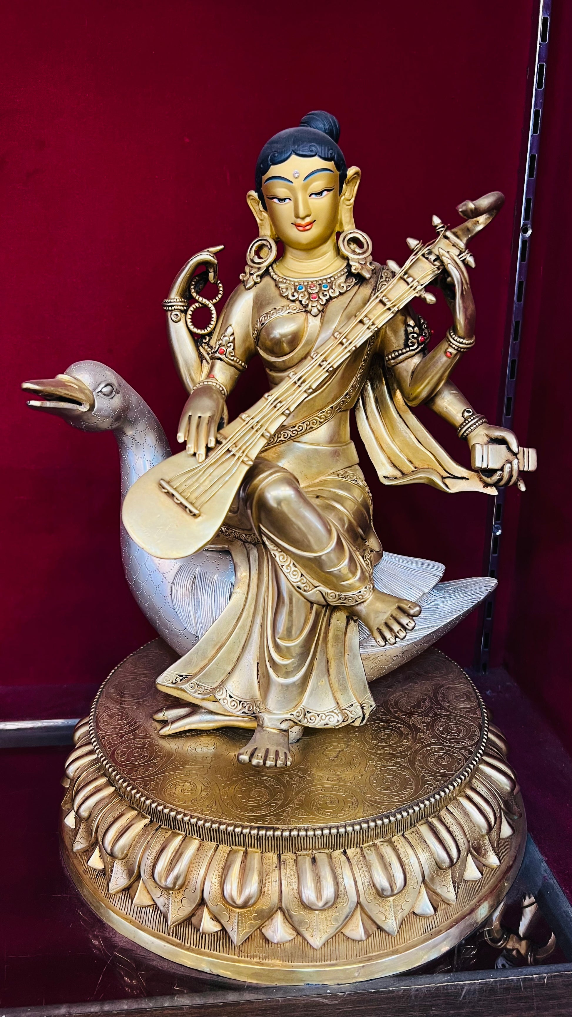 50cm Saraswati Goddess Statue Hand-Carved Copper Gilt & Silver Plated – Elegant Tibetan Buddhist Deity Masterwork Nepal | Bo Tree Arts