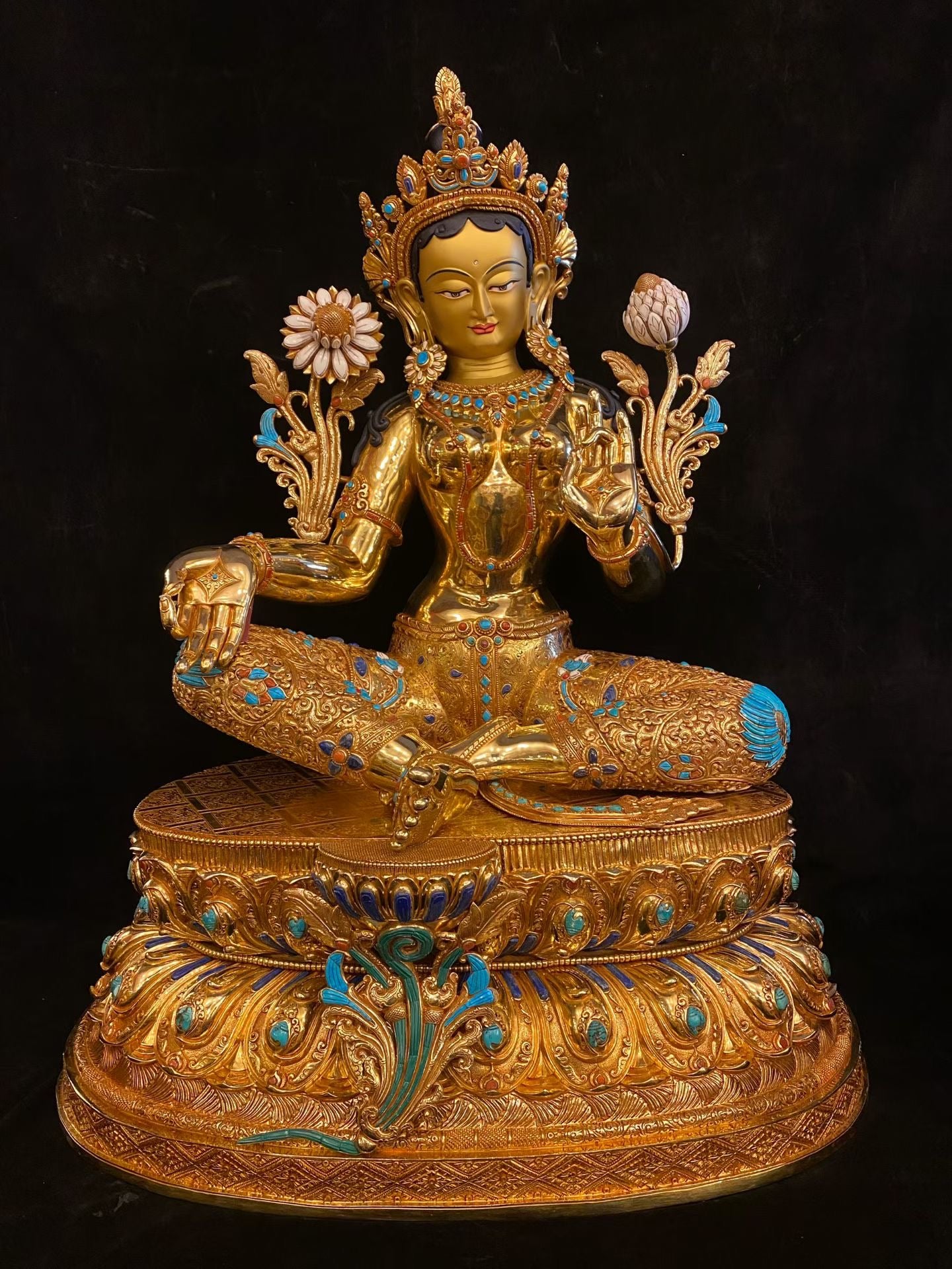 Green Tara (Mother of Liberation) Buddha Statue 86cm / 33.9" Hand-Carved Copper Gilded Himalayan Art Nepal – Handmade Tibetan Buddhist Statue, Lost-Wax Cast Himalayan Art from Nepal
