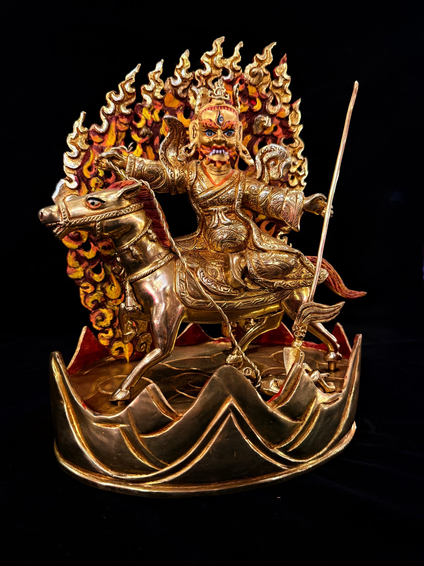 Setrap Buddha Statue 24cm / 9.4" Hand-Carved Copper Gilded with Painted Mandorla – Red Wrathful Protector Himalayan Art Collection – Handmade Tibetan Buddhist Statue, Lost-Wax Cast Himalayan Art from Nepal