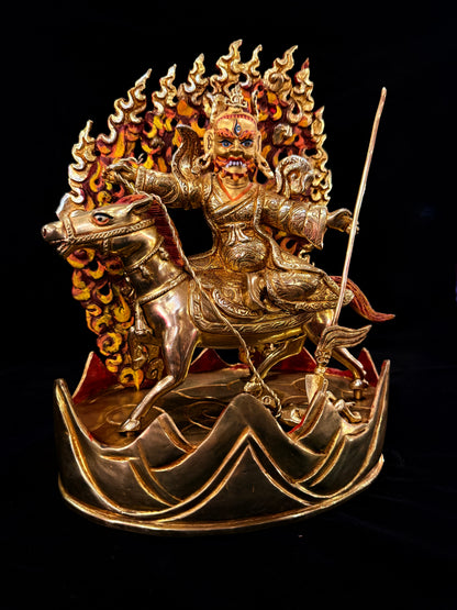 Setrap Buddha Statue 24cm / 9.4" Hand-Carved Copper Gilded with Painted Mandorla – Red Wrathful Protector Himalayan Art Collection