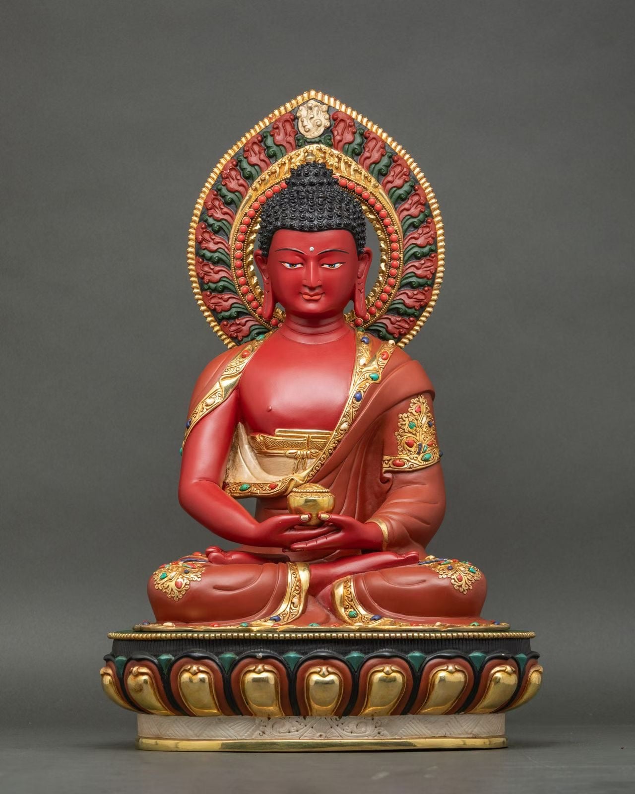 Triple Gem Buddha (Shakyamuni Medicine Buddha Amitabha) Statues 50cm / 19.7" Hand-Carved Copper Gilded Painted – Handmade in Nepal – Handmade Tibetan Buddhist Statue, Lost-Wax Cast Himalayan Art from Nepal