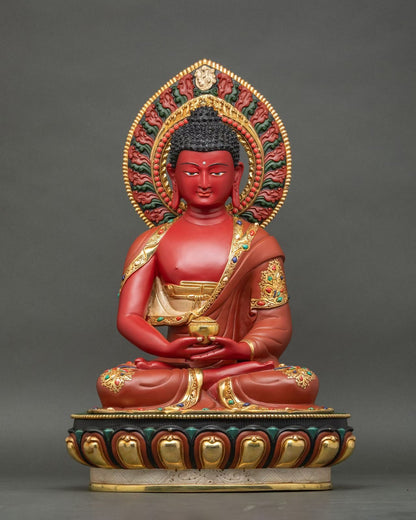 Triple Gem Buddha (Shakyamuni Medicine Buddha Amitabha) Statues 50cm / 19.7" Hand-Carved Copper Gilded Painted – Handmade in Nepal