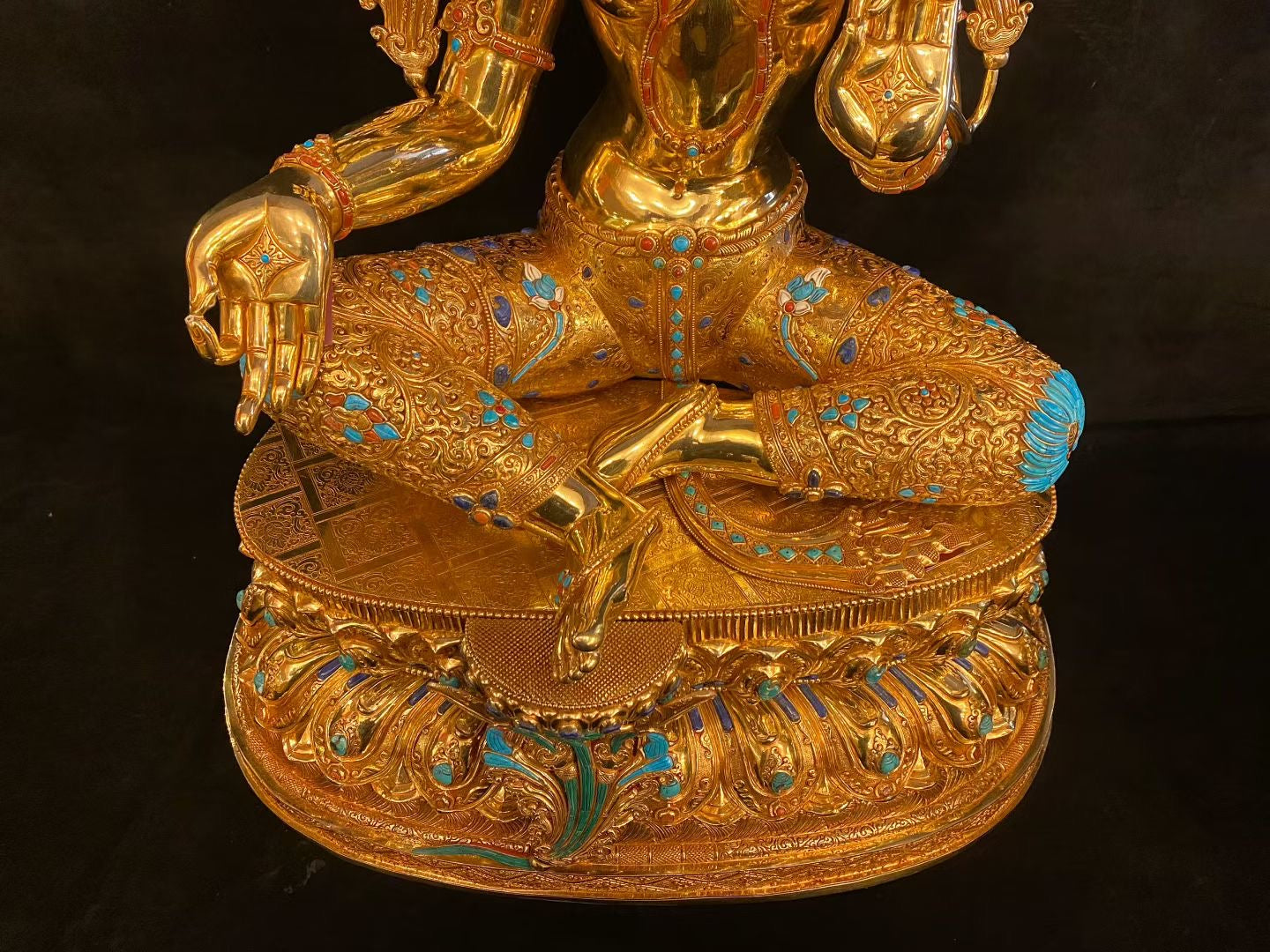 Green Tara (Mother of Liberation) Buddha Statue 86cm / 33.9" Hand-Carved Copper Gilded Himalayan Art Nepal – Handmade Tibetan Buddhist Statue, Lost-Wax Cast Himalayan Art from Nepal