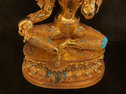 Green Tara (Mother of Liberation) Buddha Statue 86cm / 33.9" Hand-Carved Copper Gilded Himalayan Art Nepal