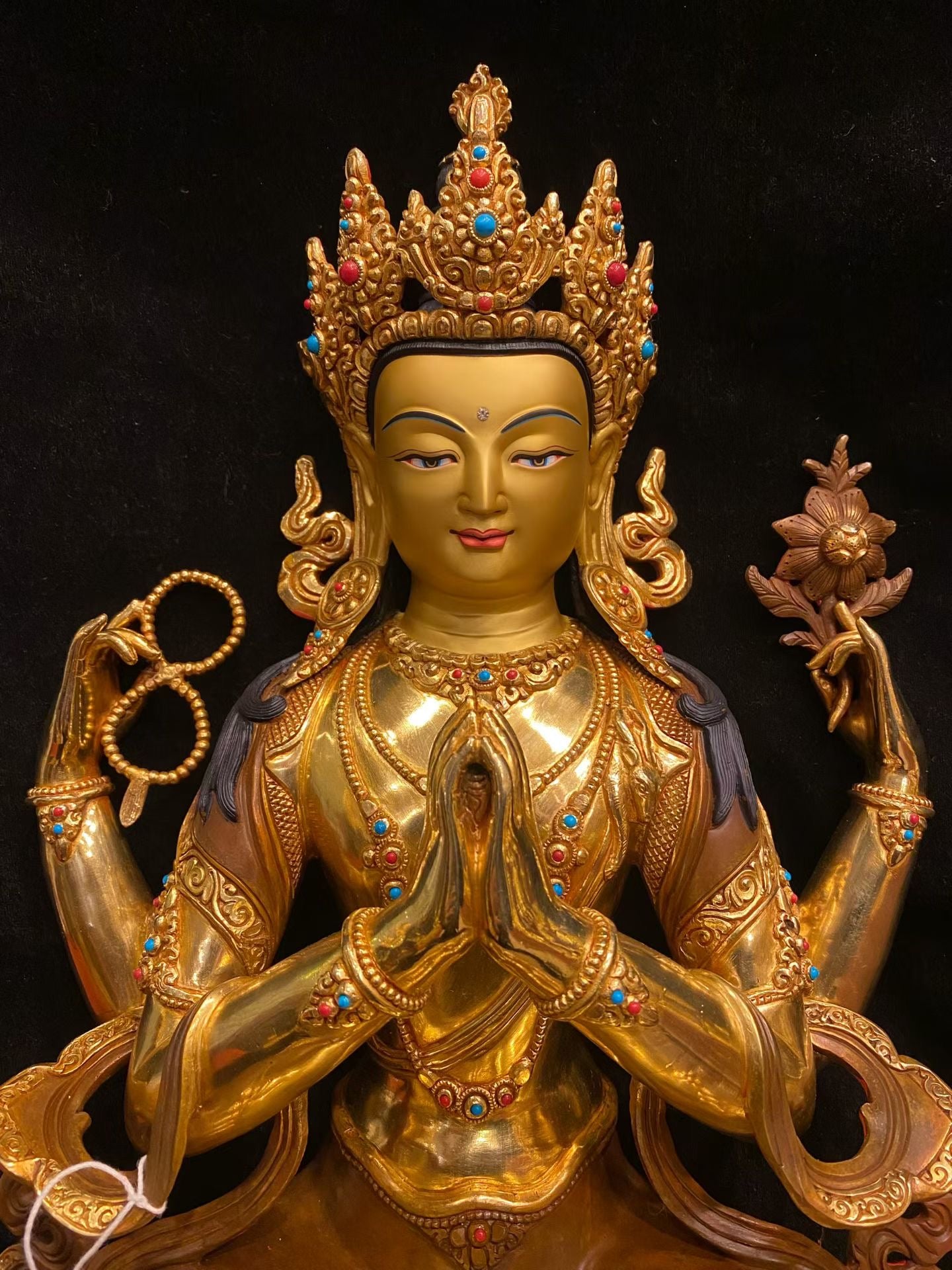 Four-Armed Avalokiteshvara (Chenrezig) Statue 45cm / 17.7" Hand-Carved Pure Copper Partially Gilded – Himalayan Art Nepal | Bo Tree Arts