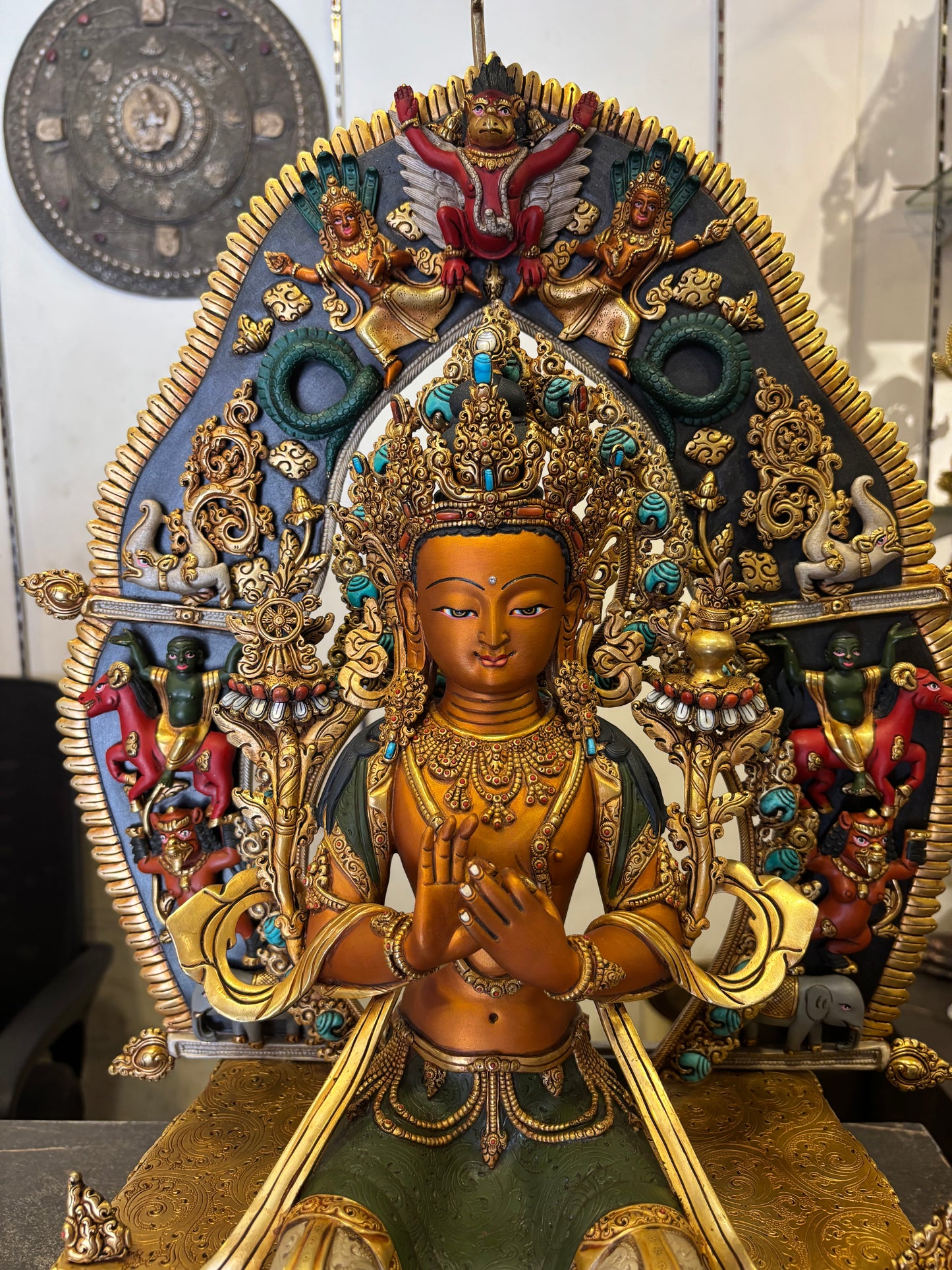 Maitreya Buddha Statue 60cm / 23.6" Hand-Carved Copper Painted – Future Buddha Ancient Technique Masterwork Nepal – Handmade Tibetan Buddhist Statue, Lost-Wax Cast Himalayan Art from Nepal