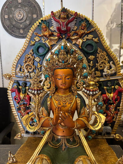 Maitreya Buddha Statue 60cm / 23.6" Hand-Carved Copper Painted – Future Buddha Ancient Technique Masterwork Nepal