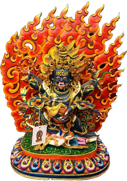 48cm Six-Armed Black Mahakala Bronze Statue – Nepalese Tibetan Buddhist Dharma Protector Deity, Handmade Shakyamuni Hall Ornament