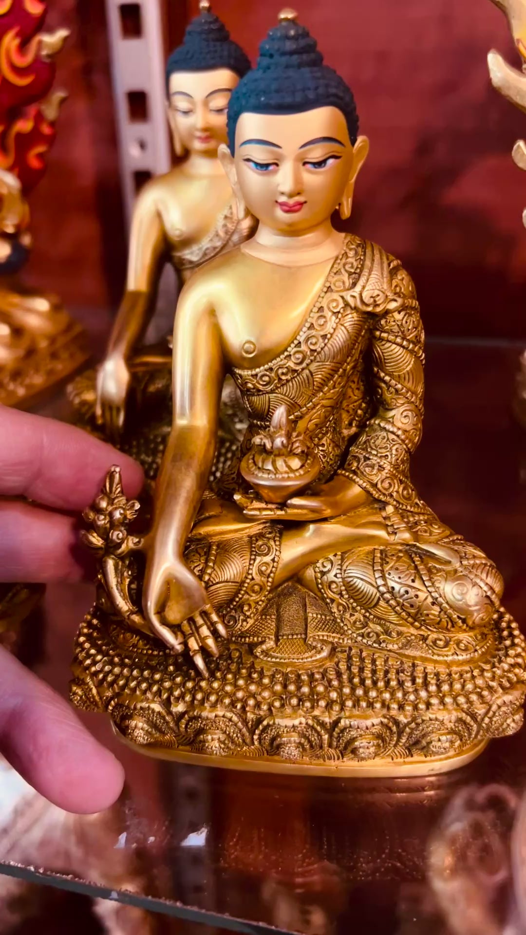 Triple Gem Buddha (Shakyamuni Medicine Buddha Amitabha) Statues 14cm / 5.5" Hand-Carved Copper Gilded – Himalayan Art Nepal | Bo Tree Arts