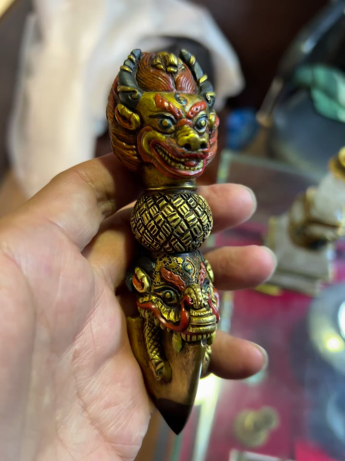 Yamantaka Vajra Ritual Scepter 14cm / 5.5" Solid Copper Gilded – Buffalo-Head Ritual Implement Botree Arts Himalayan Art | Bo Tree Arts