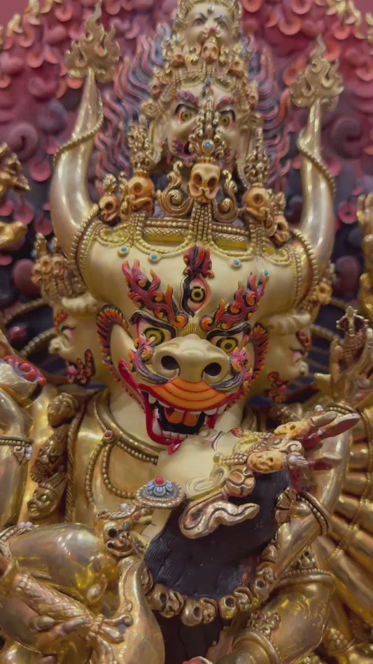 Yamantaka Buddha Statue 65cm / 25.6" Hand-Carved Copper Gilded – Vajrabhairava Botree Arts Himalayan Art | Bo Tree Arts