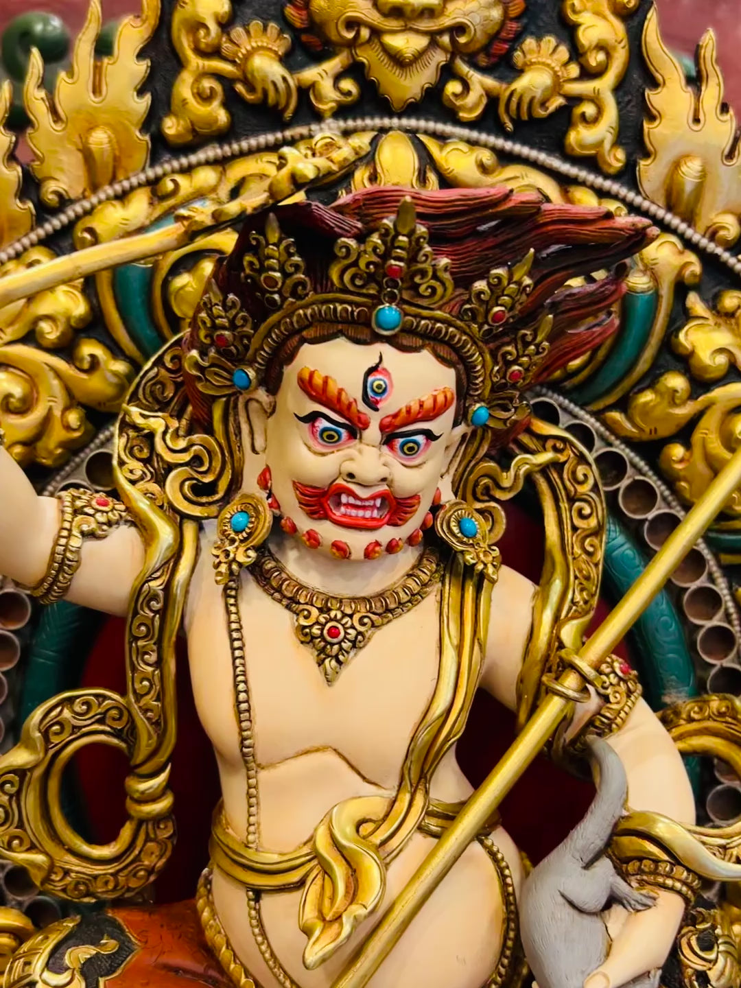 White Jambhala (Wealth Deity) Buddha Statue 45cm / 17.7" Hand-Carved Copper Gilded Painted – Museum-Quality Himalayan Art Nepal | Bo Tree Arts