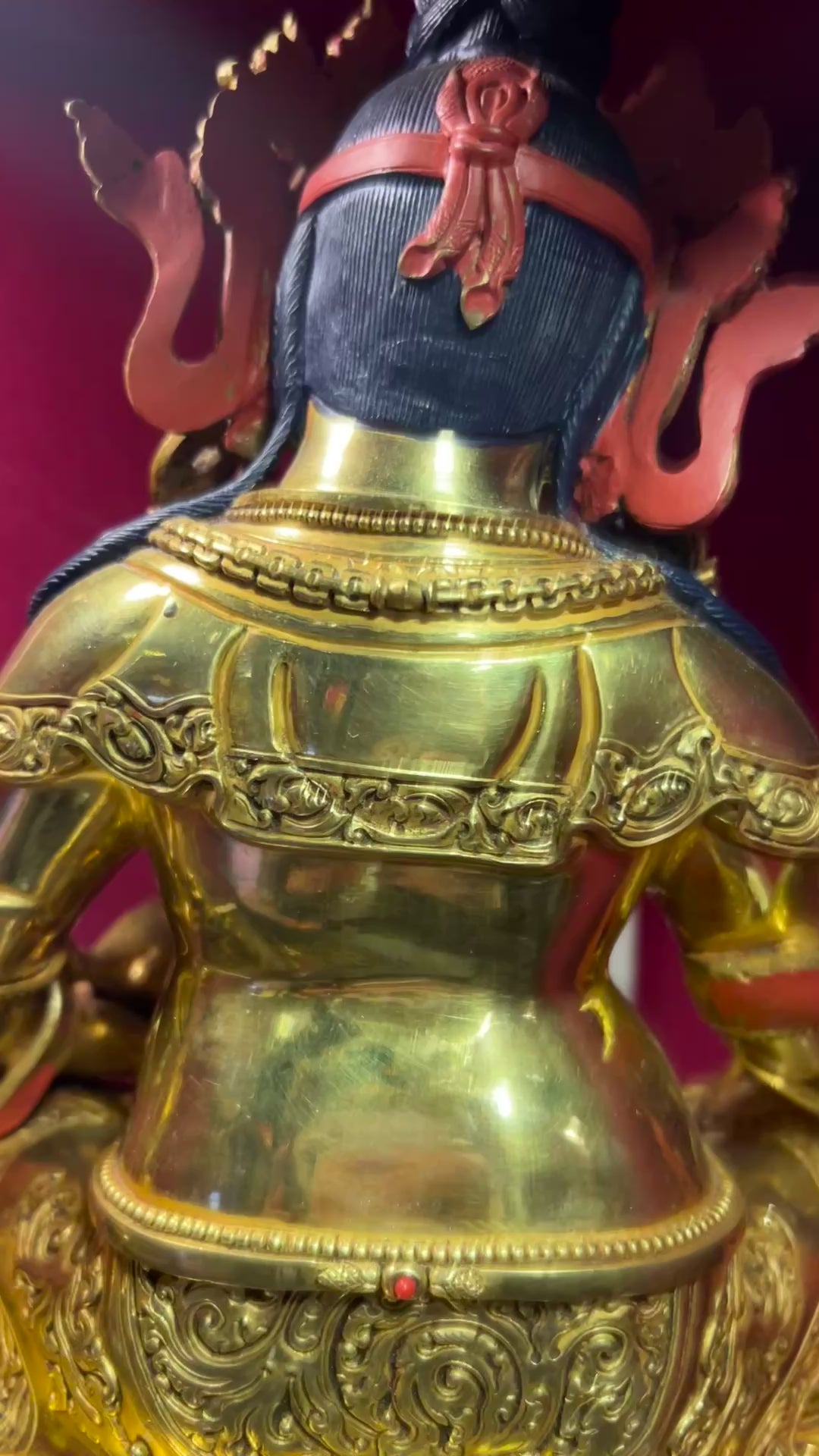 33cm Yellow Dzambhala Hand-Carved Brass Statue – Tibetan Buddhist Wealth Deity, Jambhala Kubera Altar Sculpture from Nepal | Bo Tree Arts