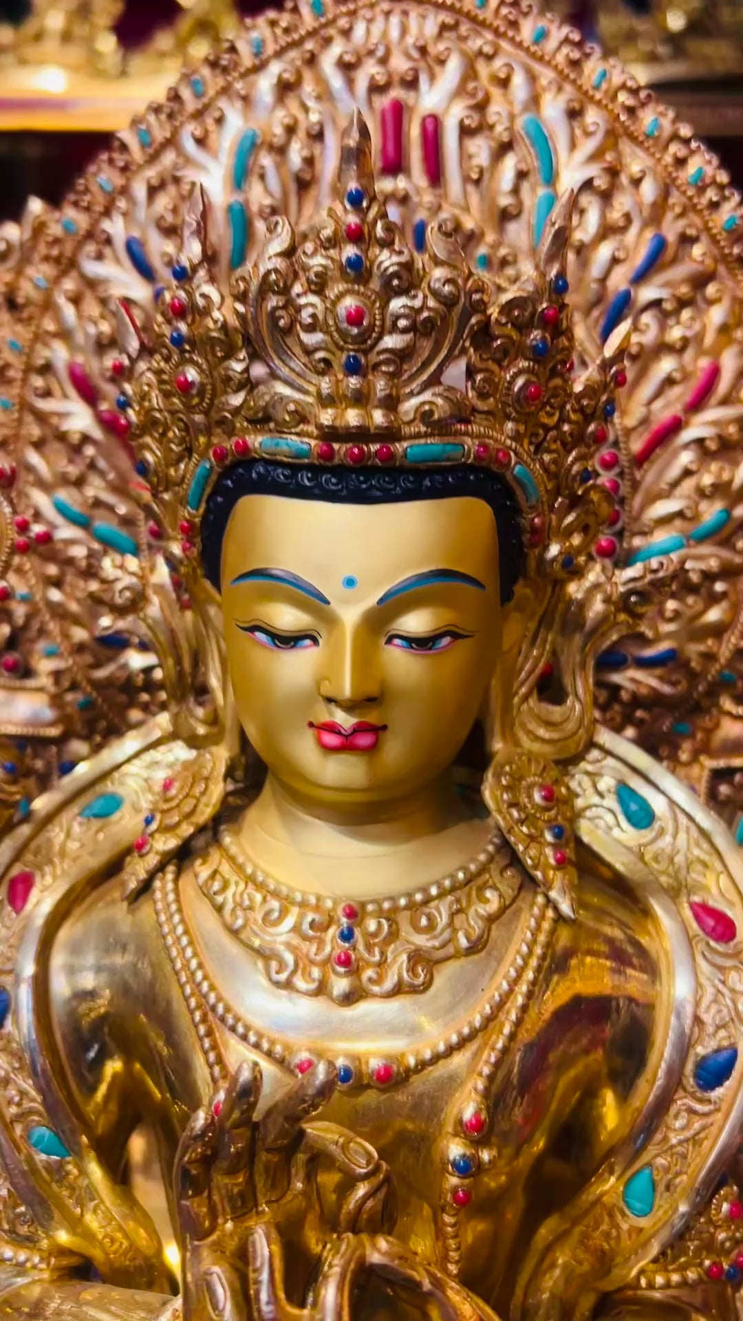 45cm Gilded Maitreya Buddha Statue with Crown – Handmade Copper Sculpture, Tibetan Style Future Buddha Art from Nepal | Bo Tree Arts