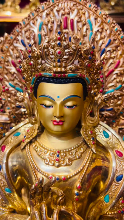 45cm Gilded Maitreya Buddha Statue with Crown – Handmade Copper Sculpture, Tibetan Style Future Buddha Art from Nepal