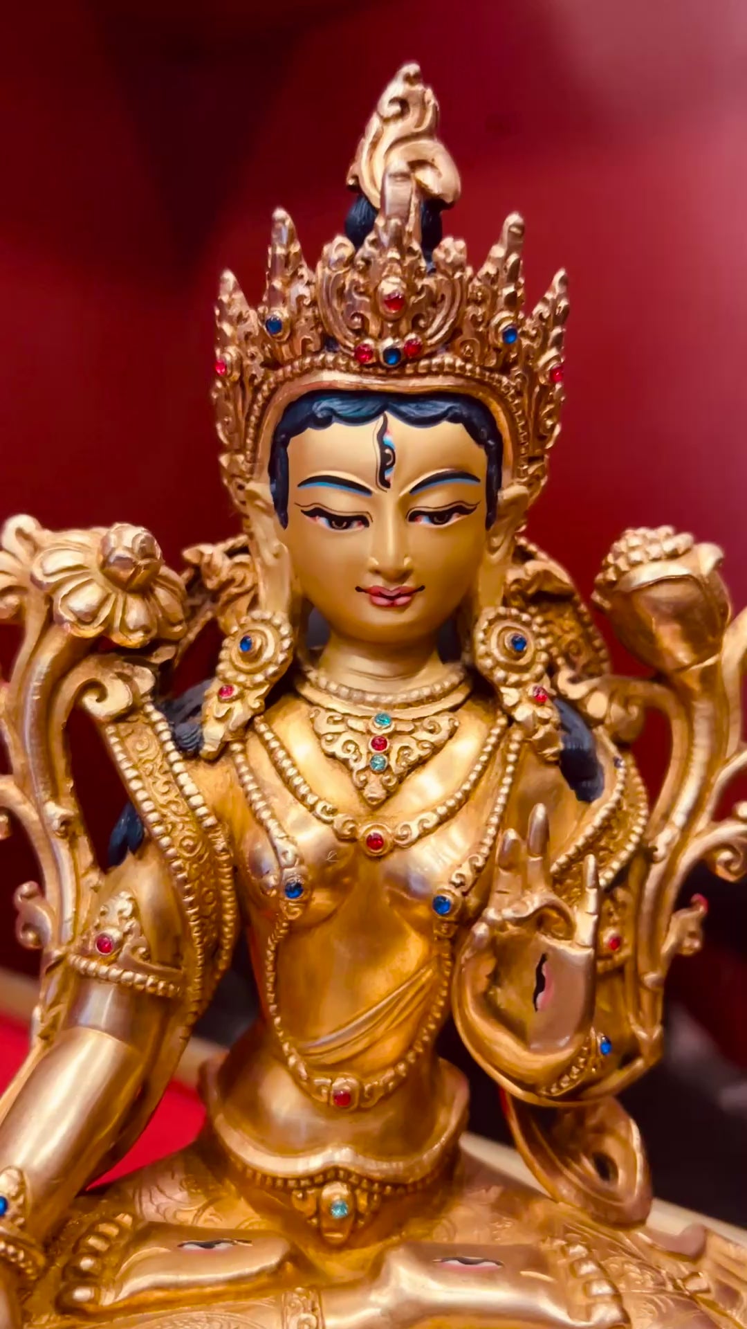 White Tara 25cm Fully Gilded Hand-Carved Copper Statue with Double Lotus Throne – Exquisite Expression Masterwork Himalayan Art Nepal | Bo Tree Arts