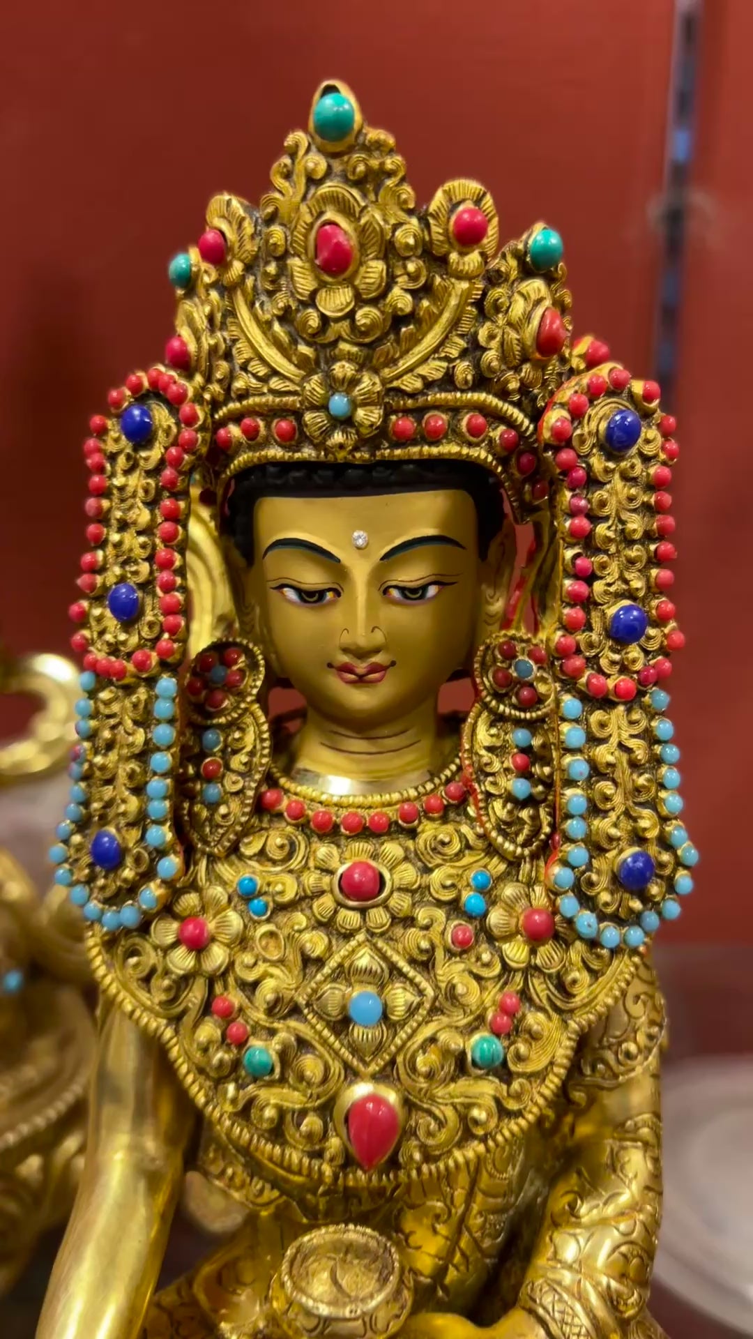 21cm Gilded Maitreya Buddha Statue – Handmade Tibetan Brass Sculpture with Crown, Himalayan Art from Nepal | Bo Tree Arts