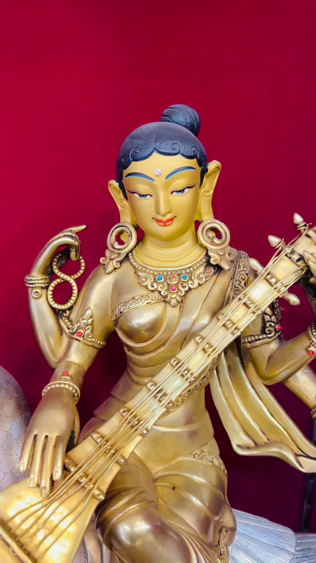 50cm Saraswati Goddess Statue Hand-Carved Copper Gilt & Silver Plated – Elegant Tibetan Buddhist Deity Masterwork Nepal | Bo Tree Arts