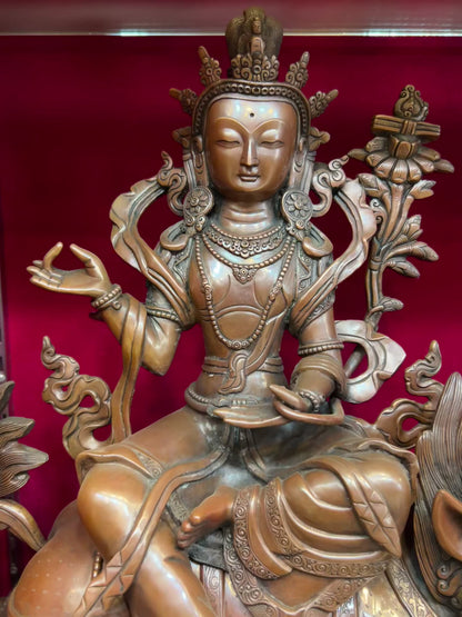 Manjushri & Samantabhadra Buddha Set 48cm / 18.9" Hand-Carved Copper – Wisdom & Action Bodhisattva Duo Botree Arts Masterwork