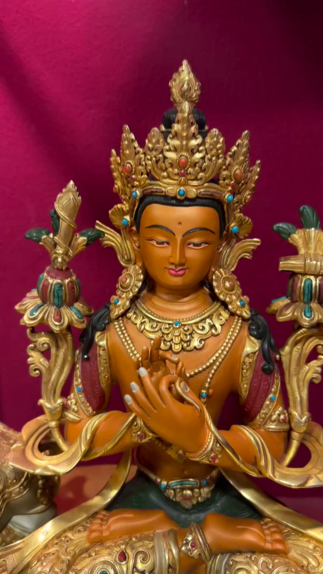50cm Simhanada Manjushri Riding a Lion Statue – Hand-Carved Copper Gold-Plated Painted Masterwork, Tibetan Buddhist Wisdom Deity from Nepal | Bo Tree Arts